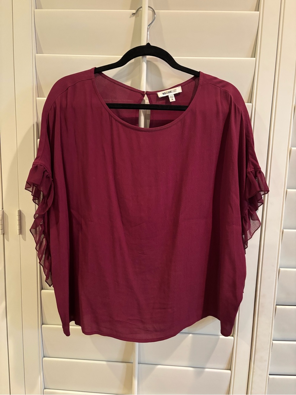 William Rast Opaque Chiffon Ruffle Sleeve Blouse - Cranberry